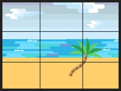 Ilustrasi rule of third / aturan sepertiga bidang, komposisi fotografi dan seni rupa