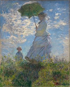 Contoh karya seni lukis aliran impresionisme: Woman with a Parasol – Madame Monet and Her Son oleh Claude Monet, gambar asli diperoleh melalui wikipedia.com
