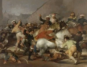 Contoh karya seni lukis aliran romantisisme: The Second of May 1808 oleh Fransisco Goya, gambar asli diperoleh melalui wikipedia.com