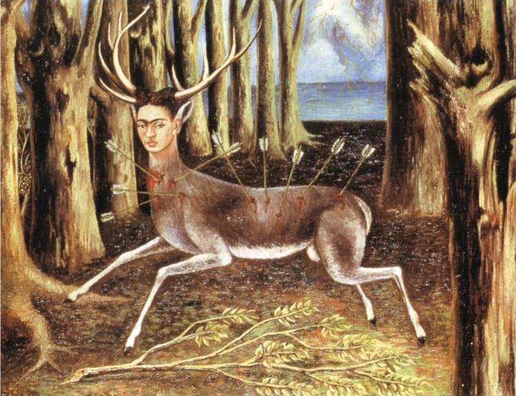 Contoh Karya Aliran Surealisme: The Wounded Deer oleh Frida Kahlo, gambar asli diperoleh melalui: fridakahlo.org