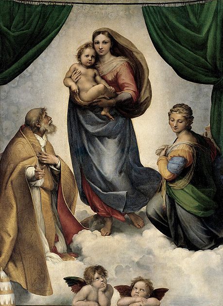 Contoh karya aliran renaisans: Sistina Madonna oleh Raphael, gambar asli diperoleh melalui wikipedia.com