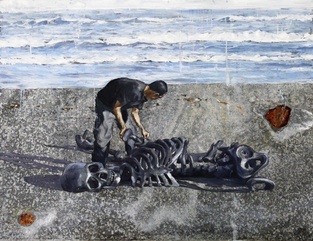 Landscape With Man and Skeleton, oleh Agus Suwage. galeri-nasional.or.id