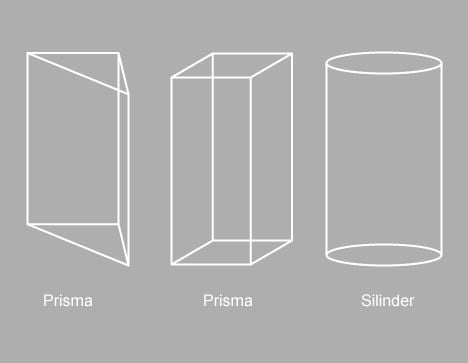 Ilustrasi prisma dan silinder dalam nirmana 3d