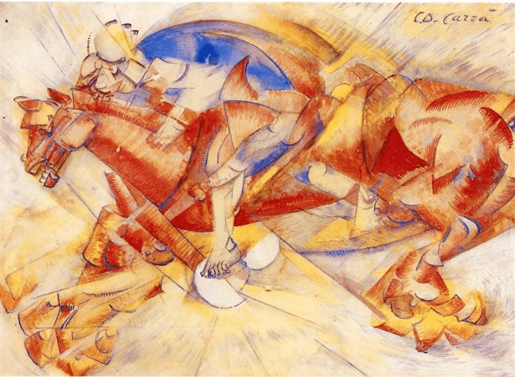 contoh-lukisan-futurisme-the-red-horseman-1913-carlo-carra