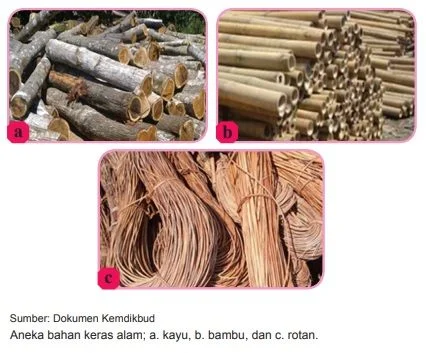 bahan kerajinan keras alam kayu bambu dan rotan