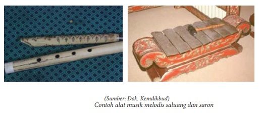 contoh alat musik melodis berupa saluang dan saron